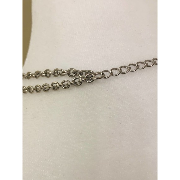 Black Teardrop Silver Oval Statement Bib Two Strand Chain Necklace Adjustable - Picture 8 of 8